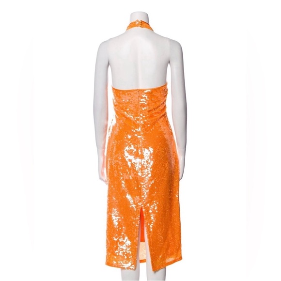 New - Caroline Constas Orange Sequin Halter Party Dress - prom dress - Picture 3 of 15